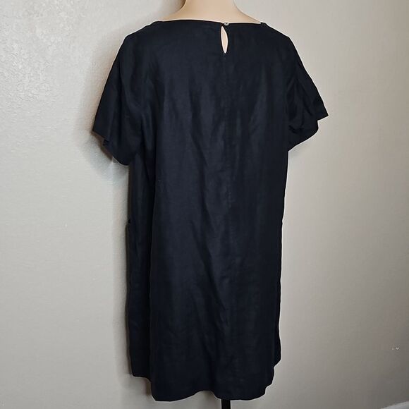 Eileen Fisher Organic Linen Short Sleeve Classic Black Shift Dress Medium - Picture 3 of 7
